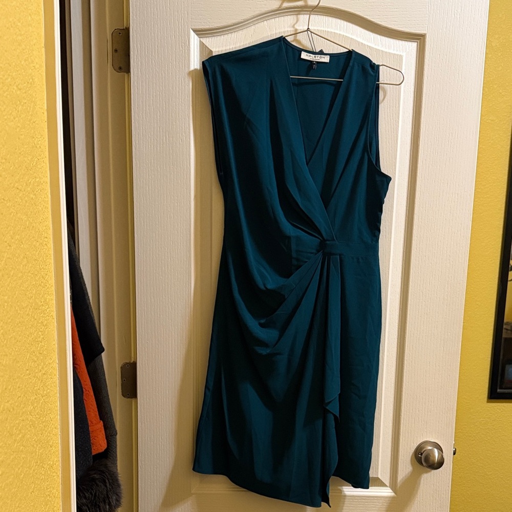 Halston Heritage Asymmetrical Deep Teal Dress